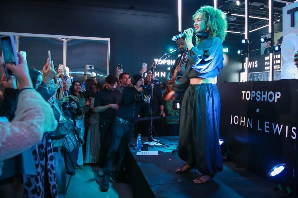 Ella Eyre attends the Topshop at John Lewis Launch Party at Piccadilly Lights on February 19, 2026 in London, England.