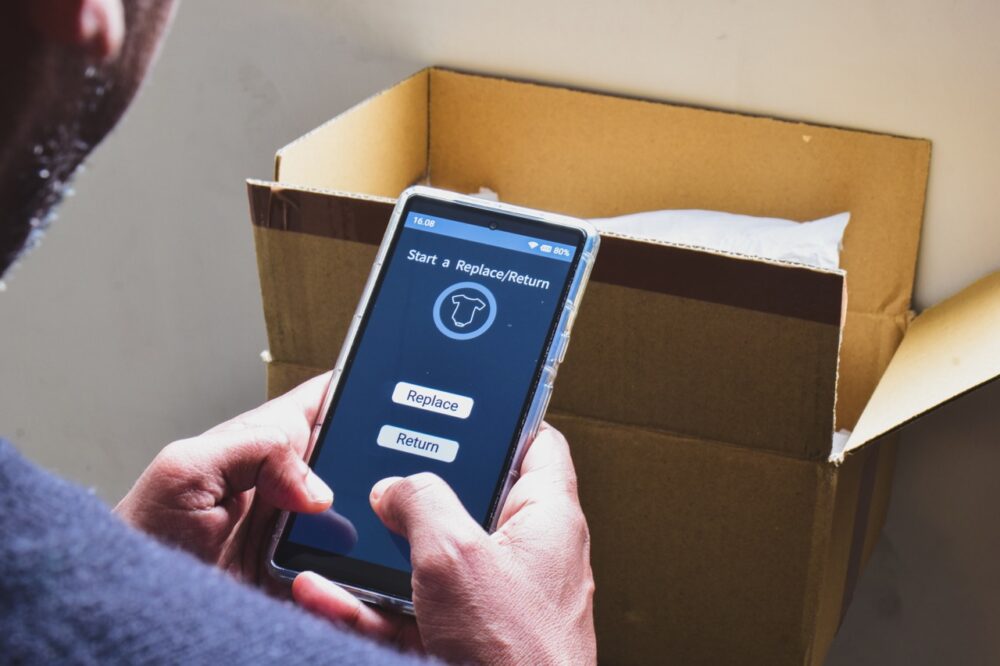 Bad Returns Cost Retailers Customers as Nine in Ten Shoppers Say They Won’t Buy Again 1 A South Asian man started the process to return a product purchased online. E-commerce, selective focus on the smartphone screen.